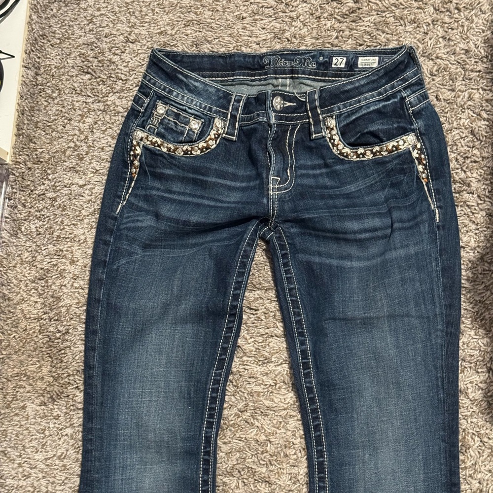Miss Me Blue Skinny Jeans with Decorative Stitching